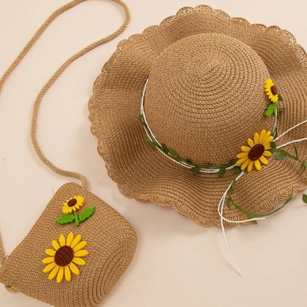 Toddler straw hat and purse set
